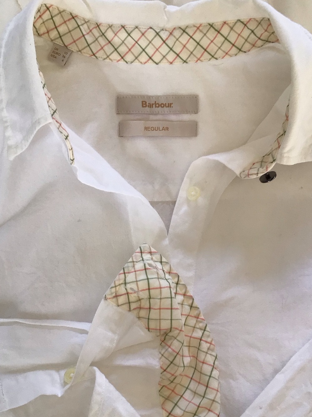 Barbour White Button-Down Shirt with Plaid Trim